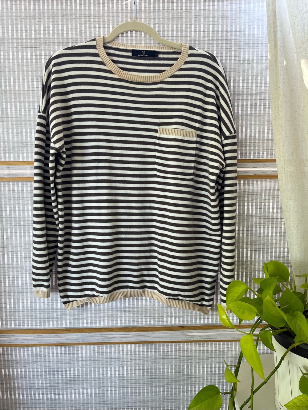 Illusory 100%COTTON Striped Crewneck Sweater SZ-L